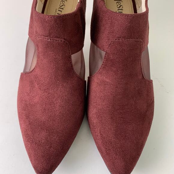 LifeStride Size 8W Annette Pointed Toe Kitten Heel Shooties Burgundy Faux Suede - Picture 4 of 15